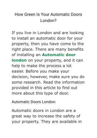 How Green Is Your Automatic Doors London