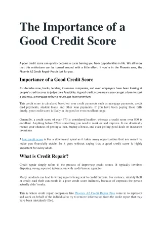 The Importance of a Good Credit Score