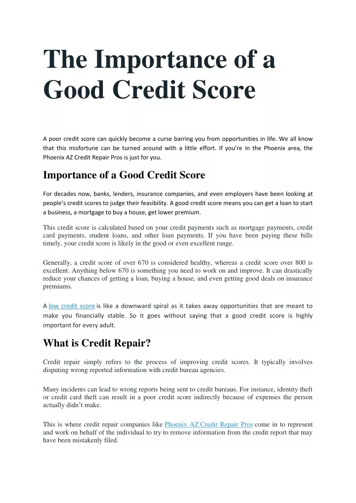 the importance of a good credit score a poor