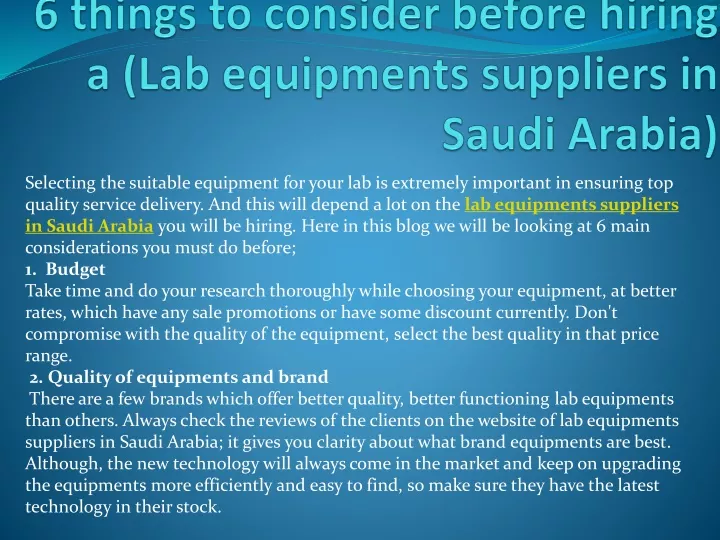 6 things to consider before hiring a lab equipments suppliers in saudi arabia