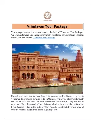 Vrindavan Tour Package  Vrindavanguides