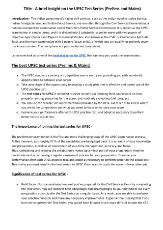 A brief insight on the UPSC Test Series