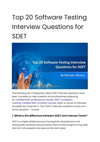 Top 20 Software Testing Interview Questions for SDET