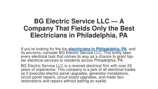 bg electric service llc a company that fields
