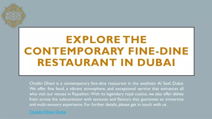 explore the contemporary fine dine restaurant in dubai