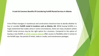 A Look At Common Benefits Of Considering Forklift Rental Services In Atlanta