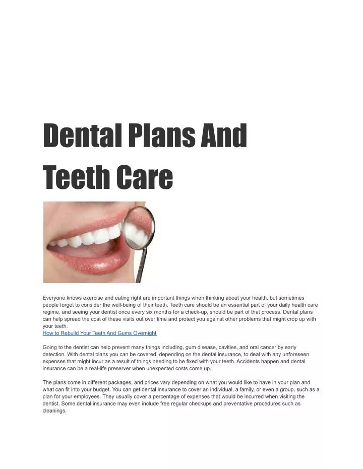 dental plans and teeth care