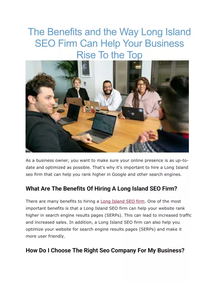 the benefits and the way long island seo firm