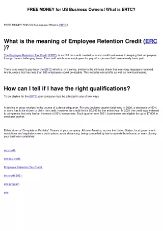 FREE MONEY FOR US BUSINESS OWNERS! What exactly is ERTC?