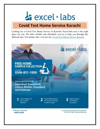 Covid Test Home Service Karachi  Excel-labs