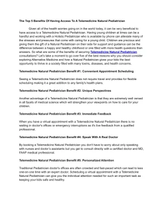 Telemedicine Natural Pediatrician