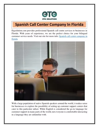 Spanish Call Center Company In Florida  Etgsolution