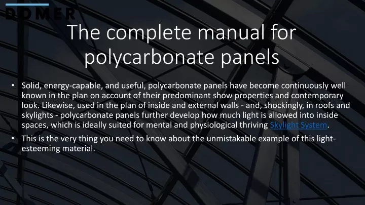 the complete manual for polycarbonate panels