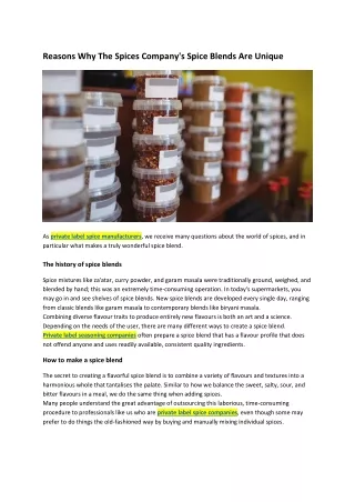 reasons why the spices company s spice blends