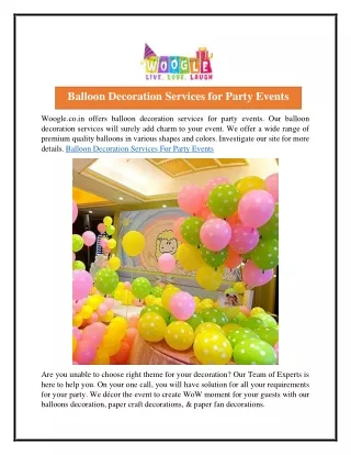 Balloon Decoration Services for Party Events  Woogle.co.in