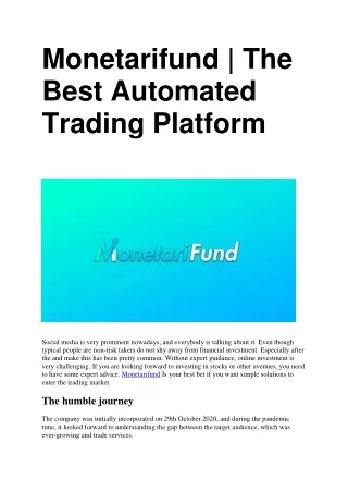 Monetarifund  The Best Automated Trading Platform