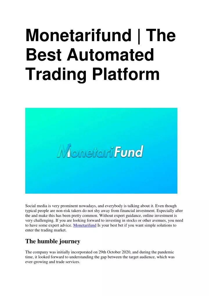 monetarifund the best automated trading platform