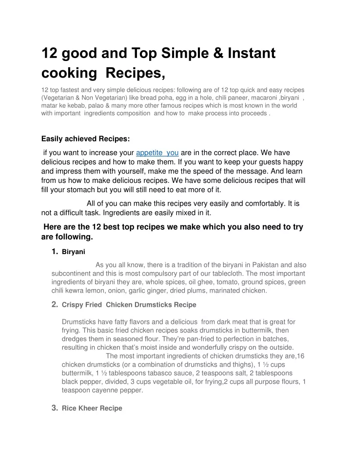 12 good and top simple instant cooking recipes