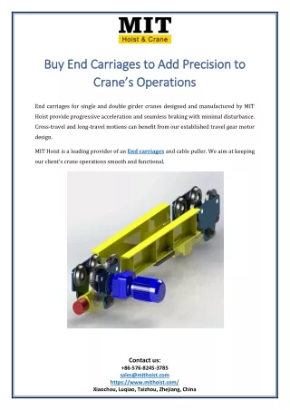 Buy End Carriages to Add Precision to Crane’s Operations