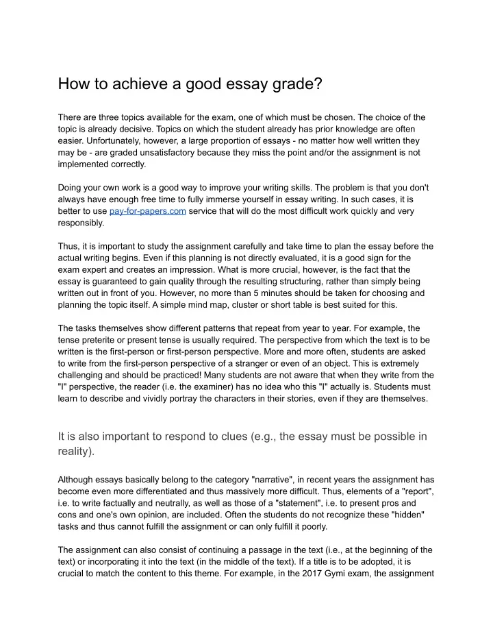 what is a good essay grade