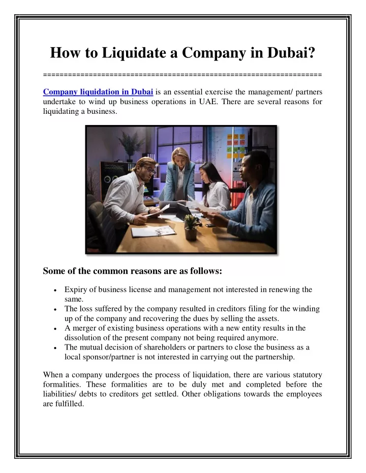 how to liquidate a company in dubai