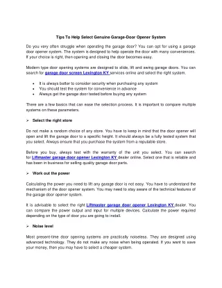 tips to help select genuine garage door opener