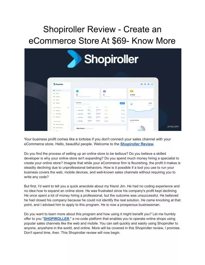 shopiroller review create an ecommerce store