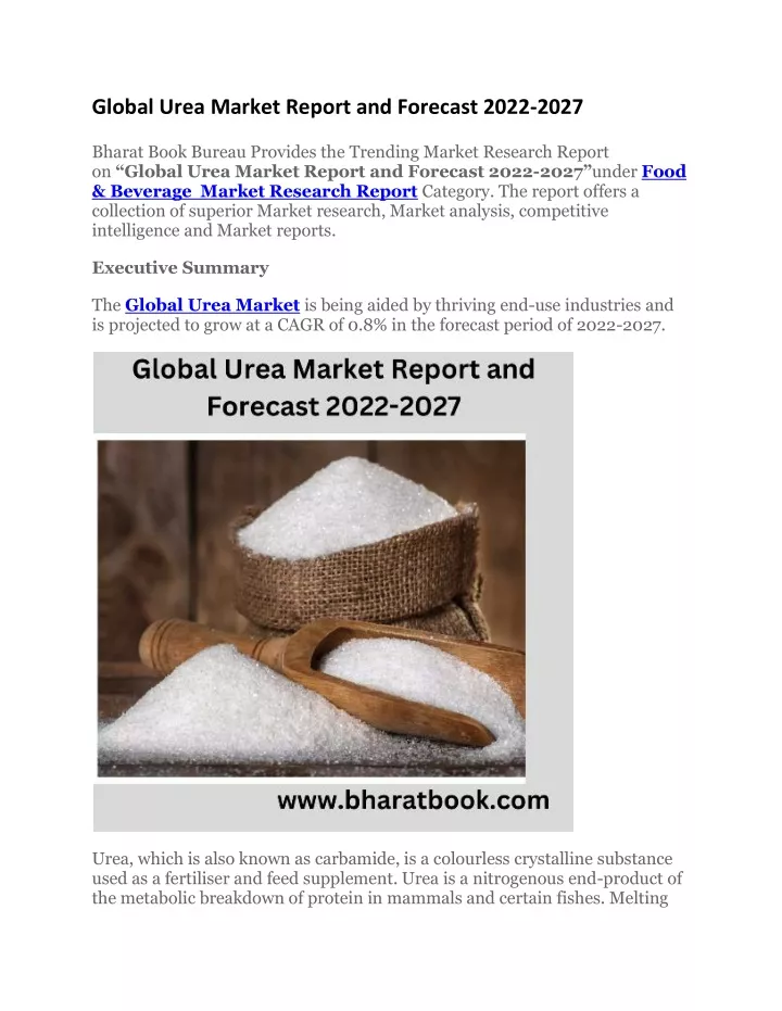 global urea market report and forecast 2022 2027