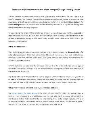 When are Lithium Batteries for Solar Energy Storage Usually Used