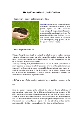The Significance of Developing Biofertilizers
