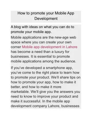 how to promote your mobile app development