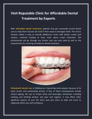 Visit Reputable Clinic for Affordable Dental Treatment by Experts