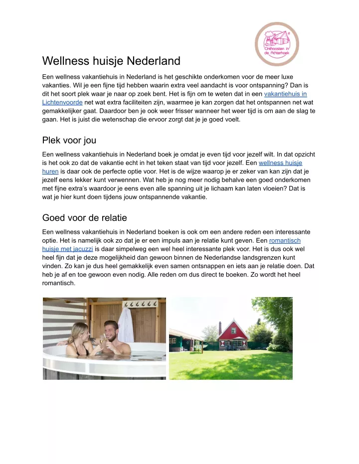 wellness huisje nederland