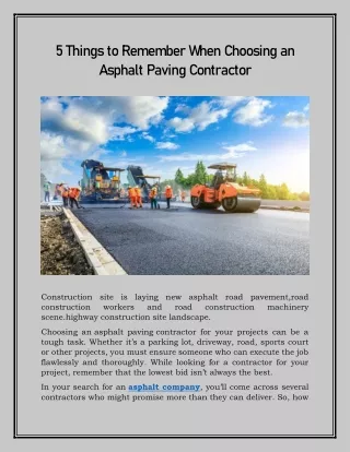 5 Things to Remember When Choosing an Asphalt Paving Contractor