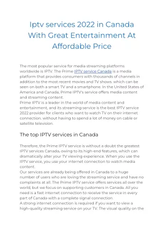 Iptv services 2022 in Canada With Great Entertainment At Affordable Price