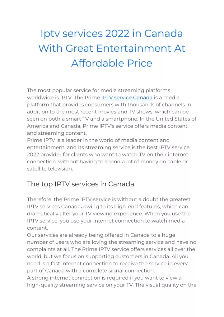 iptv services 2022 in canada with great