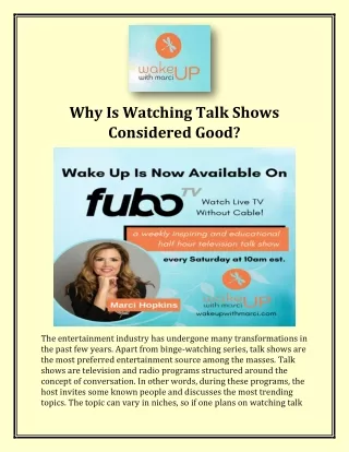 TV Show Wake Up With Marci - Watch For Hope and Empowerment
