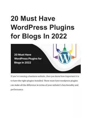 20 must have wordpress plugins for blogs in 2022