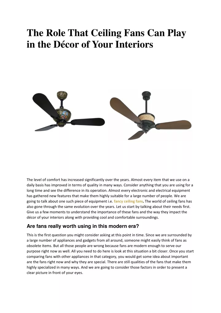 the role that ceiling fans can play