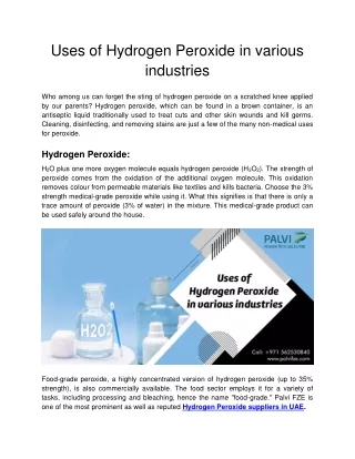 uses of hydrogen peroxide in various industries