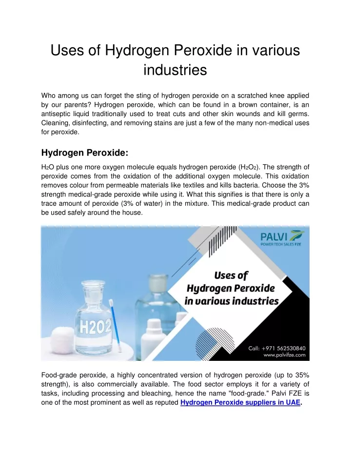 uses of hydrogen peroxide in various industries