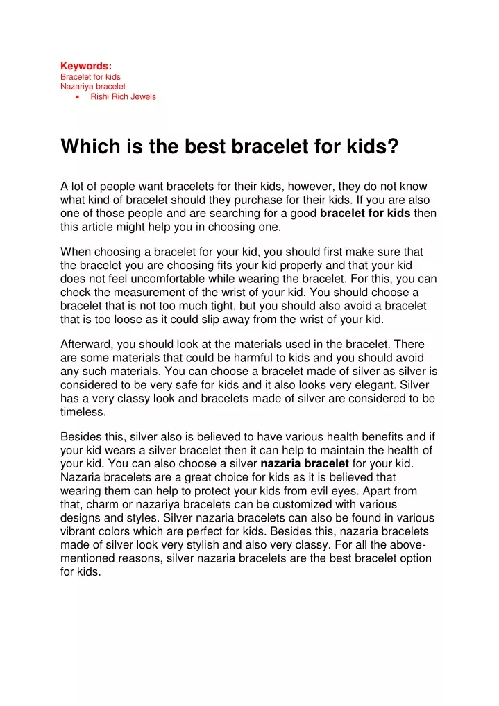 keywords bracelet for kids nazariya bracelet
