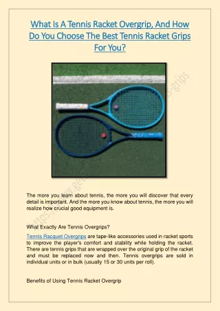 What Is A Tennis Racket Overgrip, And How Do You Choose The Best Tennis Racket Grips For You