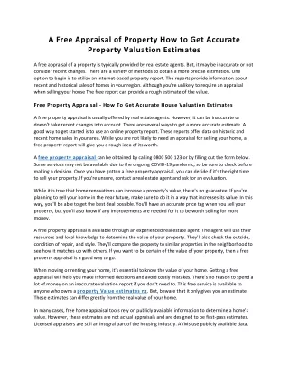 A Free Appraisal of Property How to Get Accurate Property Valuation Estimates