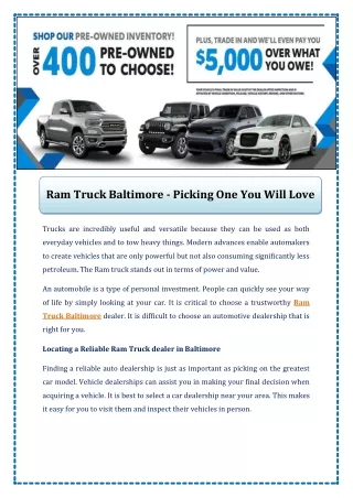 Ram Truck Baltimore - Picking One You Will Love