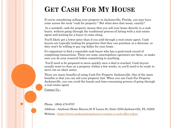 get cash for my house