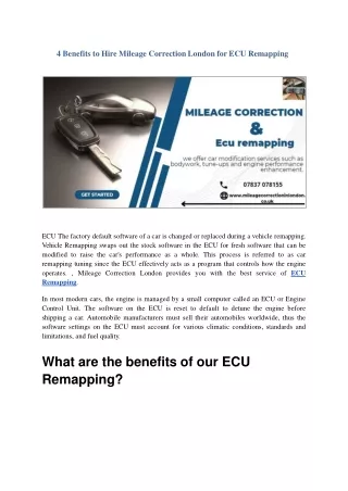 4 Benefits to Hire Mileage Correction London for ECU Remapping