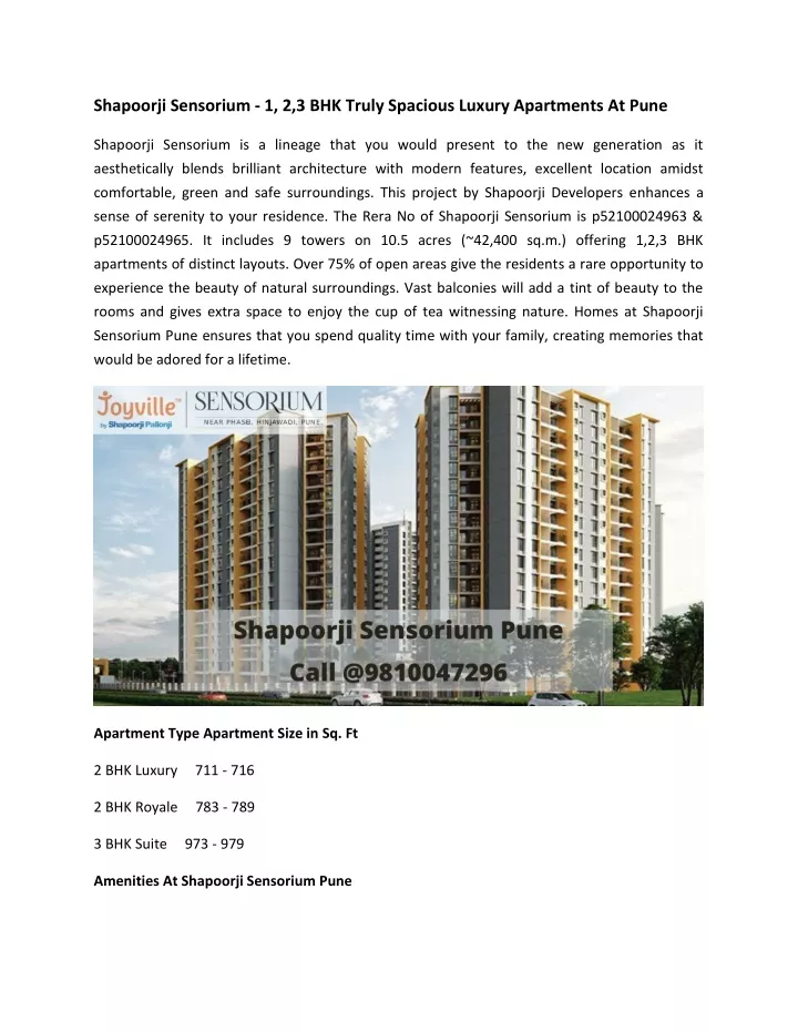 shapoorji sensorium 1 2 3 bhk truly spacious