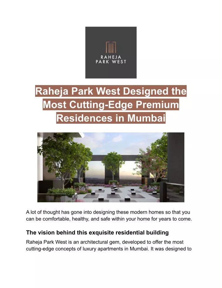 raheja park west designed the most cutting edge