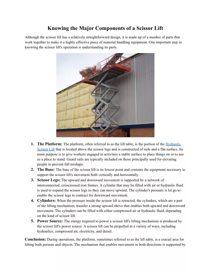 knowing the major components of a scissor lift